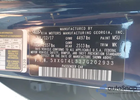 2018 Kia Optima S from USA, damaged, VIN 5XXGT4L33JG202933
